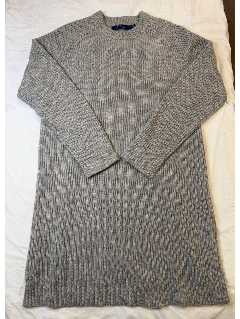 Polo Ralph Lauren Heather Grey Ribbed Knit Wool/Cashmere Sweater Dress